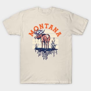 Big Sky Country Montana. Cool Retro Shirt Art Featuring A Moose T-Shirt